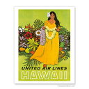 【ハワイアン アートプリント】ビーチ 海 山 植物 景色 風景United Air Lines, Hawaii - The Lei Offering（ザ レイ オファーリング）（Stan Galli）＜ユナイテッド航空ポスター＞ハワイアン インテリア アート 絵画 アーティスト