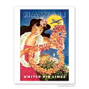 【ハワイアン アートプリント】ビーチ・海・山・植物・景色・風景Hawaii, United Air Lines, Hawaiian Girl with Leis(レイを持つ女性)Travel Poster by Joseph Feher<ユナイテッド航空ポスター>ハワイアン インテリア・アート・絵画・アーティスト