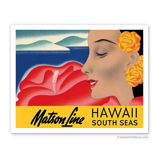 【ハワイアン アートプリント】ビーチ・海・山・植物・景色・風景Hawaii And South Seas - Matson LinesVintage Luggage Label c.1950's（Frank Macintosh）ハワイアン インテリア・アート・絵画・アーティスト