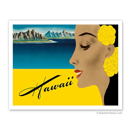 【ハワイアン アートプリント】ビーチ・海・山・植物・景色・風景Ocean Liner to Hawaii - Luggage DecalFrank Macintosh c.1940's（Frank Macintosh）ハワイアン インテリア・アート・絵画・アーティスト