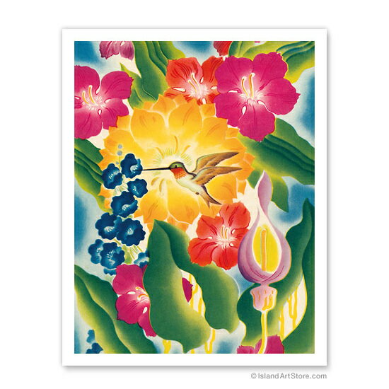 【ハワイアン アートプリント】ビーチ・海・山・植物・景色・風景Flower and Hummingbird - Moore-McCormack Lines（花とハミングバード　ムーア・マコーマックライン）C. A. Rosser 1949（C. A. Rosser）ハワイアン インテリア・アート・絵画・アーティスト