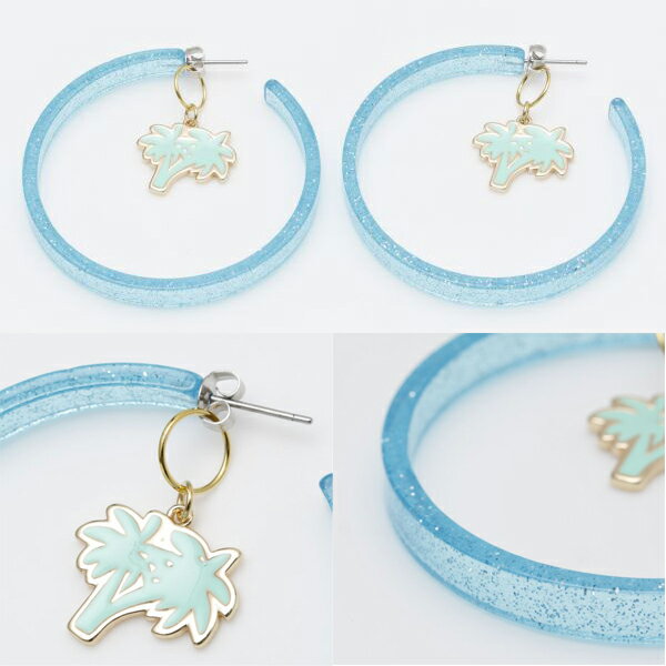 ピアス フープピアス 両耳用 ハワイアン アクセサリー ジュエリー レディース ファッション アクリル カラフル カジュアル リゾート 海 ビーチ 夏 小物 hawaii かわいい おしゃれ パームツリー ヤシの木 （フープ パーム）