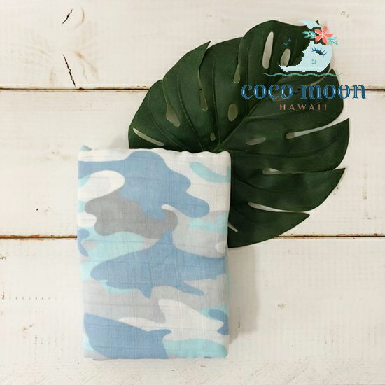 【Coco Moon（ココムーン）】おくるみ（Kai Camo） スワドル Swaddle ガーゼ ブランケット 夏 赤ちゃん ベビー 新生児 男の子 女の子 出産祝い ギフト プレゼント ハワイアン 雑貨 お土産 ※Suzanne Jennerich（スザンヌ・ジェネリック）コラボ