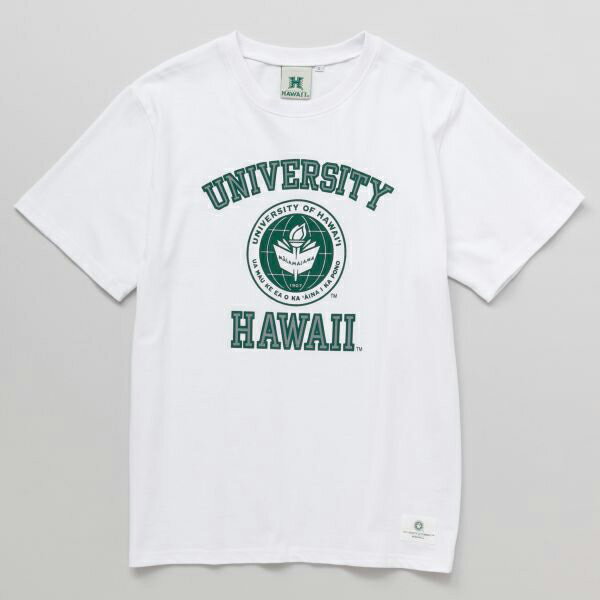 ハワイアン Tシャツ ハワイ大学 ティーシャツ シャツ メンズ 半袖 ハワイ ファッション hawaii アメリカン カレッジ ロゴ 大学 University of Hawaii UH おしゃれ ホワイト 白 グリーン 緑 グレー M L （エンブレム）