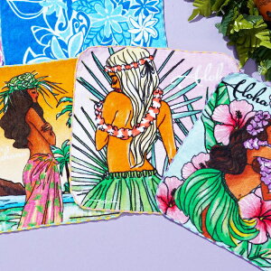 ハワイアン雑貨 ハンカチ ハンカチタオル ハンドタオル おしゃれ かわいい レディース ファッション 小物 ハワイ マウナロア maunaloa ギフト プレゼント フラ フラガール hula アート 絵画 Mighty Su マイティスー