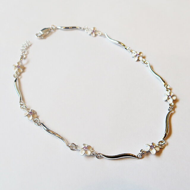 【ハワイアンジュエリー】 アンクレット プルメリア・ウェーブ(波)シルバー製レディース アクセサリー ギフト プレゼント おしゃれ