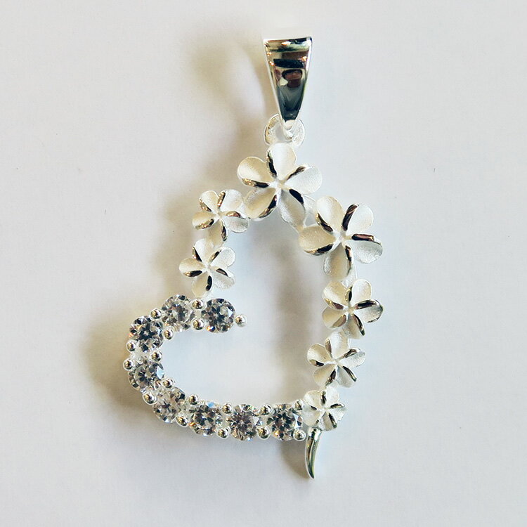 【ハワイアンジュエリー】 ペンダントトップ ネックレス プルメリア&ハートペンダント オープンハート 花 シルバー製 レディース アクセサリー ハワイ ギフト ...