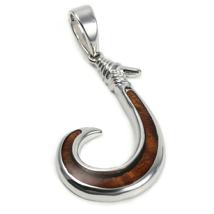 【ハワイアンジュエリー ネックレス】コアウッド×シルバー フィッシュフック 釣り針 木 ネックレス ペンダントトップ メンズ レディース アクセサリー ハワイア...