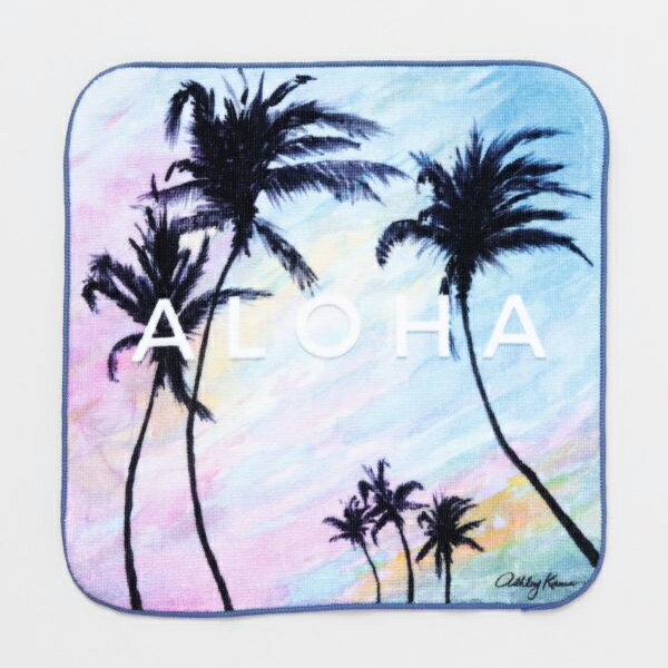 ハワイアン ハンカチ ハンドタオル ハンカチタオル レディース メンズ ハワイアン雑貨 日用品 小物 大人 おしゃれ アート ALOHA （チャリティハンカチ）（パームツリー） ヤシの木 HAWAII FOOD BANK 寄付 アシュレイ・カーセ（Ashley Kaase） プレゼント ギフトのサムネイル