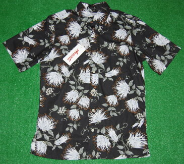 アロハシャツ|AVANTI(アヴァンティ)|AVC025|半袖|メンズ|チャコール|新品|花・フラワー柄(レフア)|ハワイアン|リゾート|プレゼント|コットン100%|ボタンダウン|表地|フルオープン|送料無料