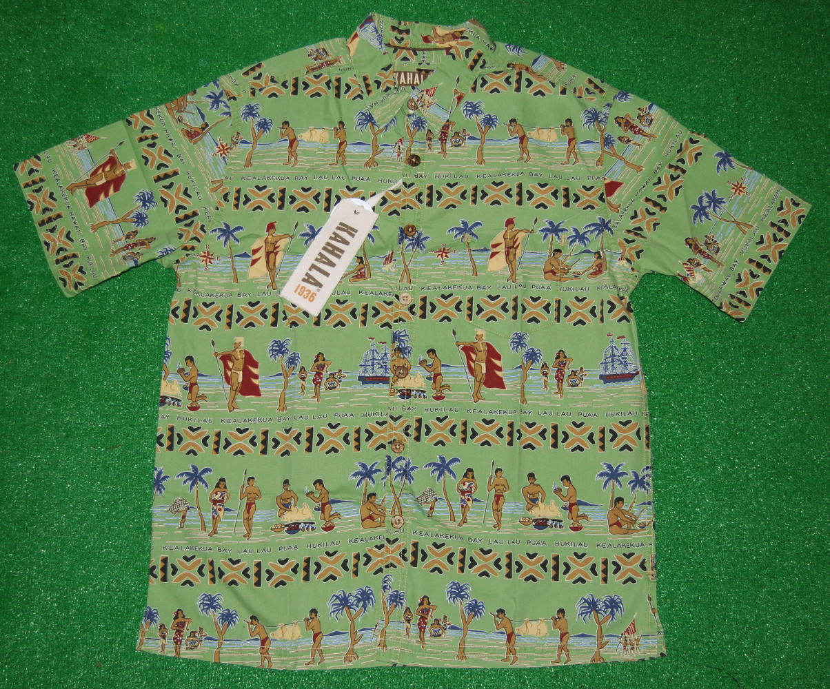 アロハシャツ｜KAHALA(カハラ）｜KHL030｜半袖｜メンズ｜グリーン（緑）｜ハワイアン柄（カメハメハ大王・KAMEHAMEHA大王）｜コットン100％（表地）｜ノーマルカラー｜送料無料