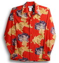 アロハシャツ|メンズ|レディース|長袖|MAKANA LEI(マカナレイ)|AMT010NLR|レッド|和柄|獅子|プレゼント|ギフト|誕生日|お祝|シルクノイ...