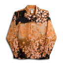 アロハシャツ 長袖 メンズ レディース MAKANA LEI マカナレイ AMT027SPLOR オレンジ 和柄 花柄・桜 プレゼント ギフト 誕生日 お祝 シルク100%(膨れジャガード) 開襟 送料無料