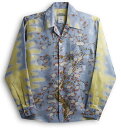 アロハシャツ|長袖|メンズ|レディース|MAKANA LEI(マカナレイ)|AMT051EXLS|サックス(水色)|和柄|桜柄|プレゼント|ギフト|誕生日|お祝|イベント|旅行|シルク100%(平織りジャガード)|開襟(オープンカラー)|送料無料
