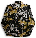 アロハシャツ|メンズ|レディース長袖MAKANA LEI(マカナレイ)|AMT052EXLB|ブラック(黒)|和柄|桜|虎|人気|おしゃれ|プレゼント|ギフト|誕生日|お祝|イベント|旅行|シルク100%(平織りジャガード)|開襟(オープンカラー)|送料無料