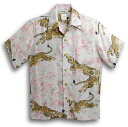 アロハシャツ|半袖|メンズ|レディース|MAKANA LEI(マカナレイ)|AMT052EXI|アイボリー(白)|和柄|桜・虎・タイガー柄|シルク(平織りジャガードシルク)100%|開襟(オープンカラー)|送料無料