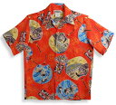 アロハシャツ|メンズ|レディース|半袖|MAKANALEI・マカナレイ|AMT062EXRD|レッド・赤|和柄|うちわ|金魚|屋形船柄|おしゃれ|人気|プレゼン...