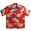 アロハシャツ|メンズ|レディース|半袖|MAKANA LEI(マカナレイ)|AMT073EXRD|レッド(赤)|和柄|獅子柄・牡丹柄|シルク(平織りジャガードシ...
