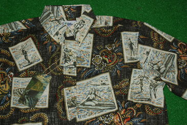 【ハワイ直輸入アロハシャツ】REYN SPOONER(レインスプーナー)商品番号=RS363メンズ/黒色/ギター/カード/コットン55%ポリ45%/裏生地仕様/ボタンダウン(プルオーバー)クールビズ!結婚式!父の日!ギフト!大きいサイズ有!送料無料!