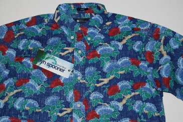 アロハシャツ/メンズ/半袖ハワイ直輸入/REYN SPOONER(レインスプーナー)青色/デニム/花柄/フラワー/レフアRS527/コットン55%ポリ45%/裏生地仕様ボタンダウン(プルオーバー)クールビズ!結婚式!父の日!ギフト!大きいサイズ有!【送料無料!】