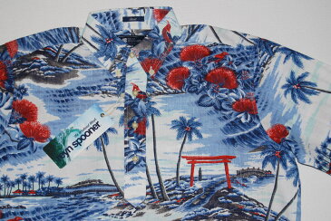 アロハシャツ/メンズ/半袖ハワイ直輸入/REYN SPOONER(レインスプーナー)青色/波/鳥居/フラワー/ハワイ島RS532/コットン55%ポリ45%/裏生地仕様ボタンダウン(プルオーバー)クールビズ!結婚式!父の日!ギフト!大きいサイズ有!【送料無料!】