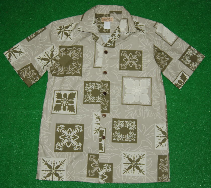 アロハシャツ｜SURF RIDER(サーフライダー）｜RD052｜半袖｜メンズ｜サンドベージュ｜ハワイアンキルト柄｜コットン100％｜開襟（オープンカラー）｜送料無料