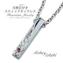 ハワイアンジュエリー ネックレス ステンレス 天然ルビー サージカルステンレス 刻印 ハート スティック プルメリア スクロール ステンレスシルバー つけっぱな...