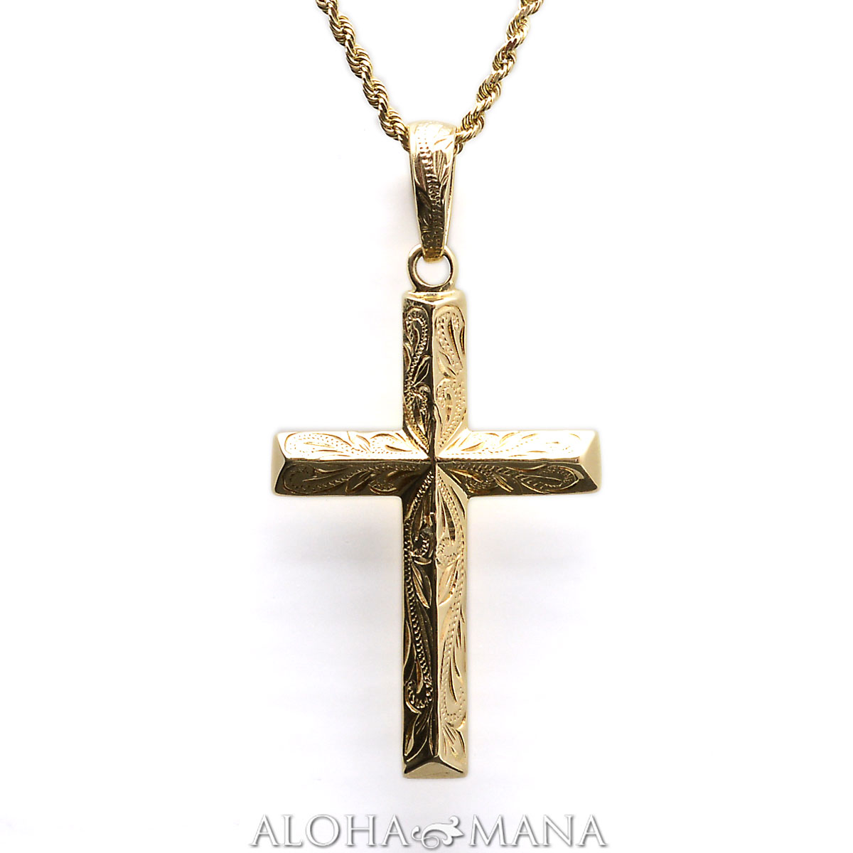 ハワイアンジュエリー ネックレス k14 14金 ゴールドネックレス ペンダントトップ K14ゴールド クラシカル トリゴナル クロス ペンダント 付属チェーン...