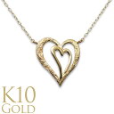 ハワイアンジュエリー K10 10金 イエロー ゴールド ネックレス ペンダント ポリ ダブルハート スクロール 波 リーフ 葉 入江 チェーン付属 41.5c...