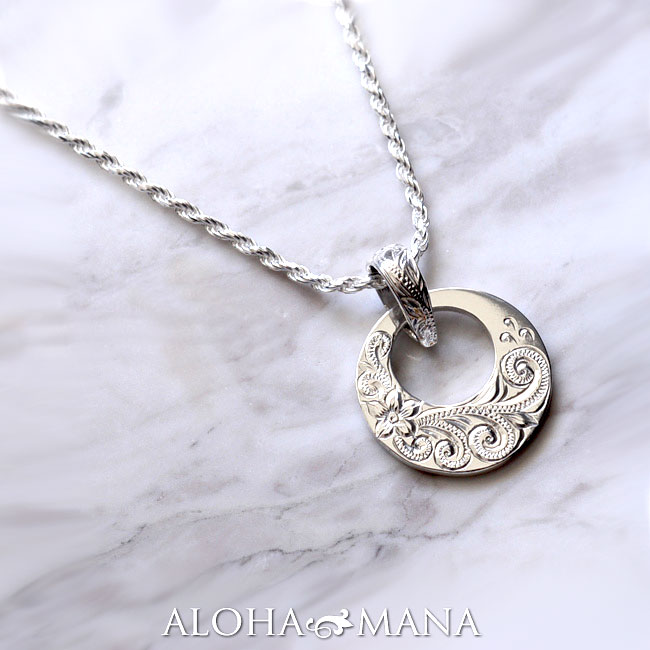 ハワイアンジュエリー ネックレス シルバー アクセサリー レディース 女性 メンズ 男性 一期一会 ペンダント ラウンド コイン サークル カットロープチェーン...