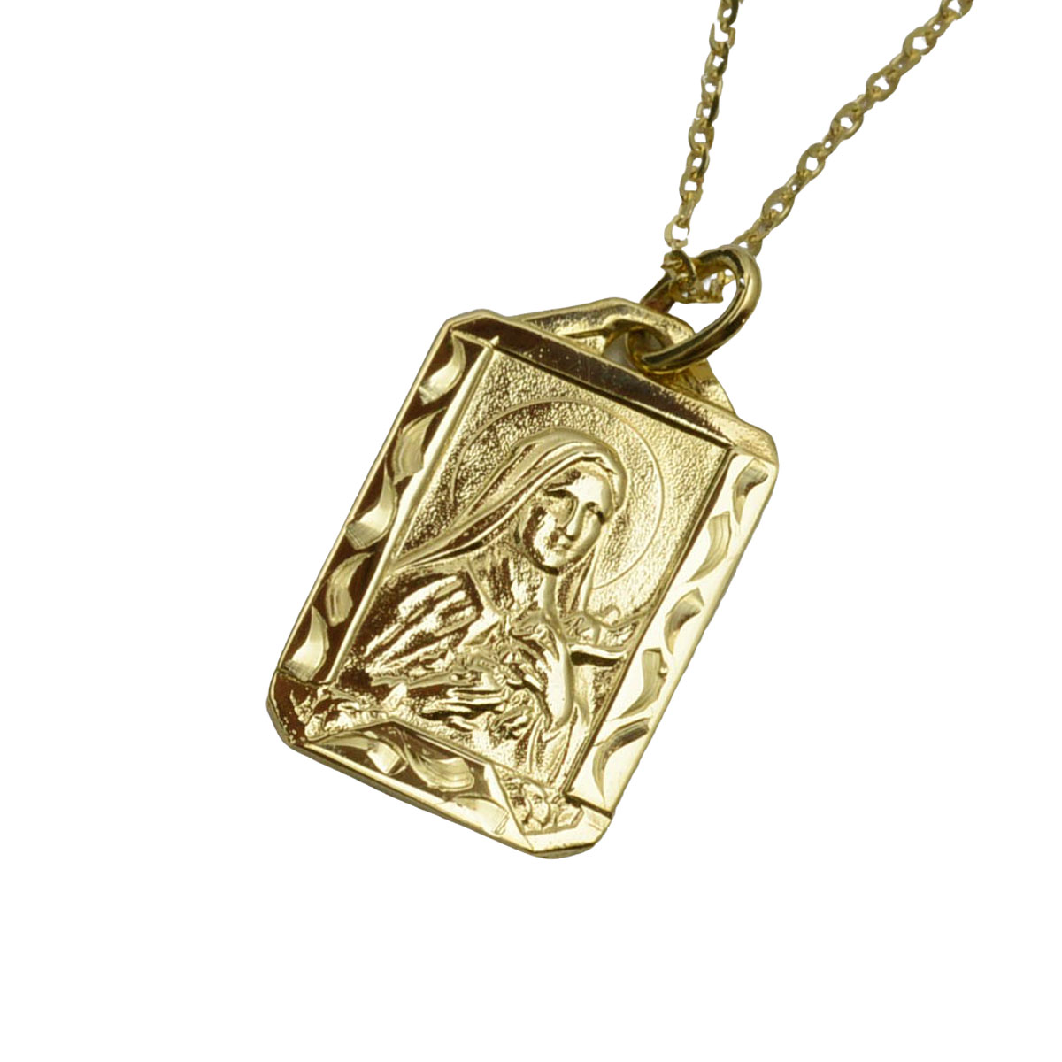 ハワイアンジュエリー K14 14金 イエローゴールド ネックレス ペンダント トップ スクエア メダイ 聖母マリア キリスト 立体感 レディース メンズ チェ...