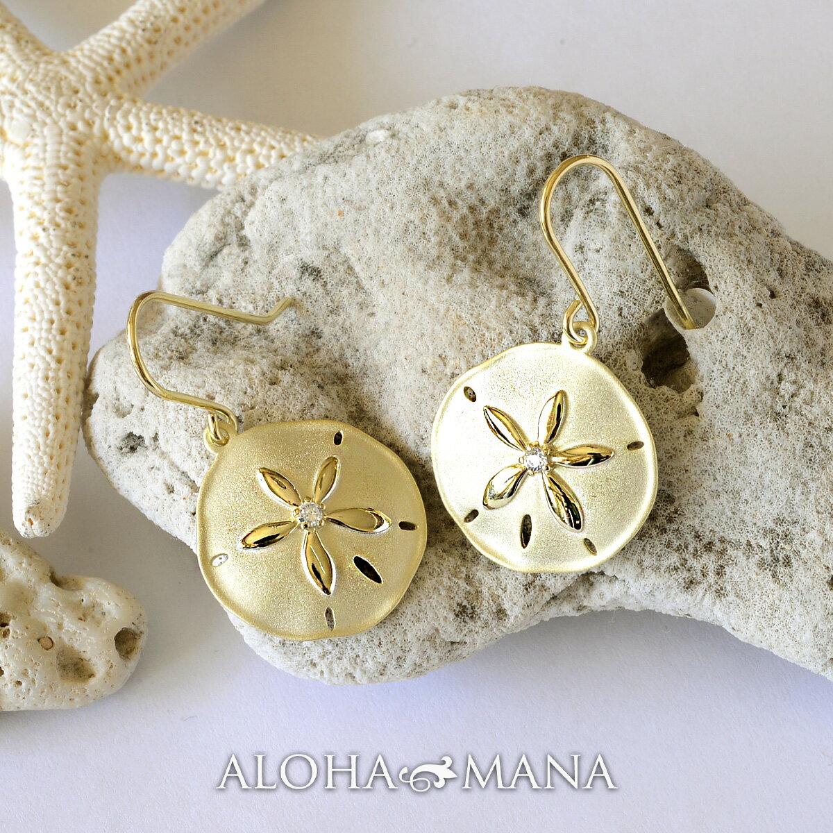 【数量限定】ハワイアンジュエリー ピアス シルバー Silver イエローゴールドコーティング フックピアス 両耳 タコノマクラ 海 自然 貝殻 シルバーピアス...