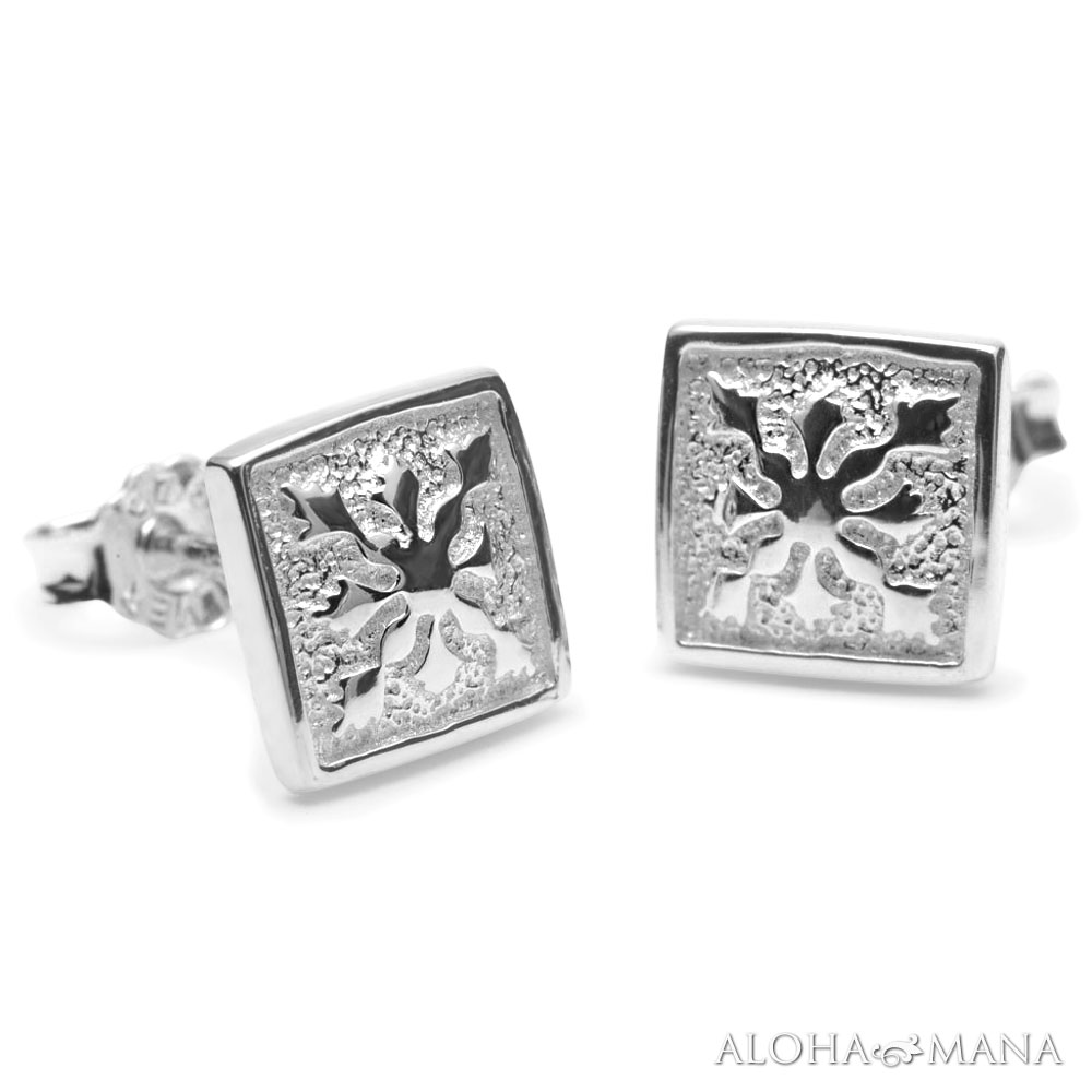 ハワイアンジュエリー シルバー Silver ピアス 両耳 スタッドピアス ポストピアス ハワイアンキルト リーフ 葉 スクエア bpe1697