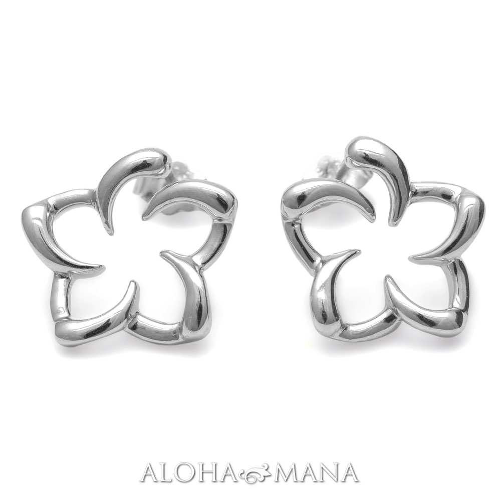 ハワイアンジュエリー シルバー Silver ジルコニア ピアス 両耳 スタッドピアス ポストピアス シルバー 透かし カットアウト ハワイアンプルメリア bp...