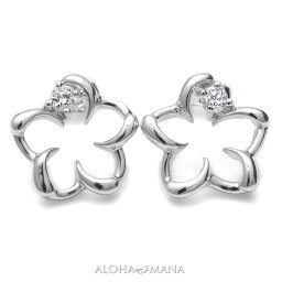 ハワイアンジュエリー シルバー Silver CZ キュービックジルコニア ピアス 両耳 スタッドピアス ポストピアス スターリングシルバー 透かし カットアウト ハワイアンプルメリア bpe1705