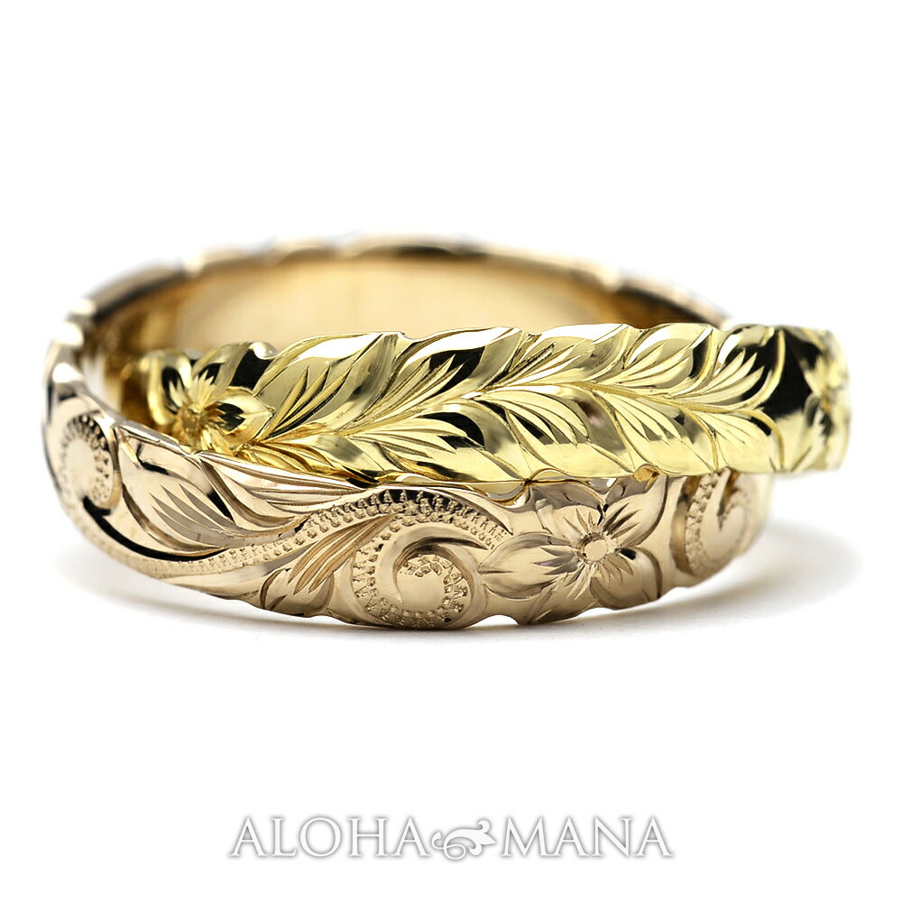 ハワイアンジュエリー 結婚指輪 オーダーメイド ゴールドリング k14 k18 ONLYONE マリッジリング 2連リング 二連 カットアウト オーダーメイドゴ...