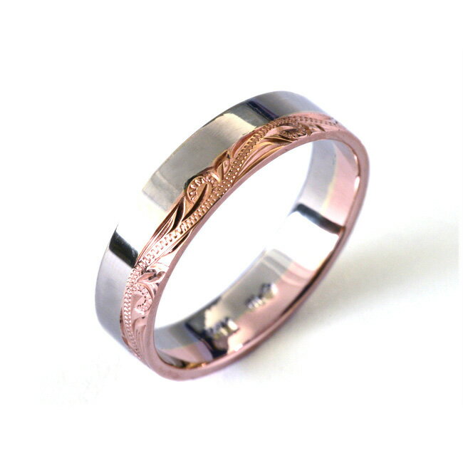 ハワイアンジュエリー 結婚指輪 オーダーメイド マリッジリング ONLYONE フラット オーダーリング ゴールドリング 4mm 6mm ハーフエングレイビング...