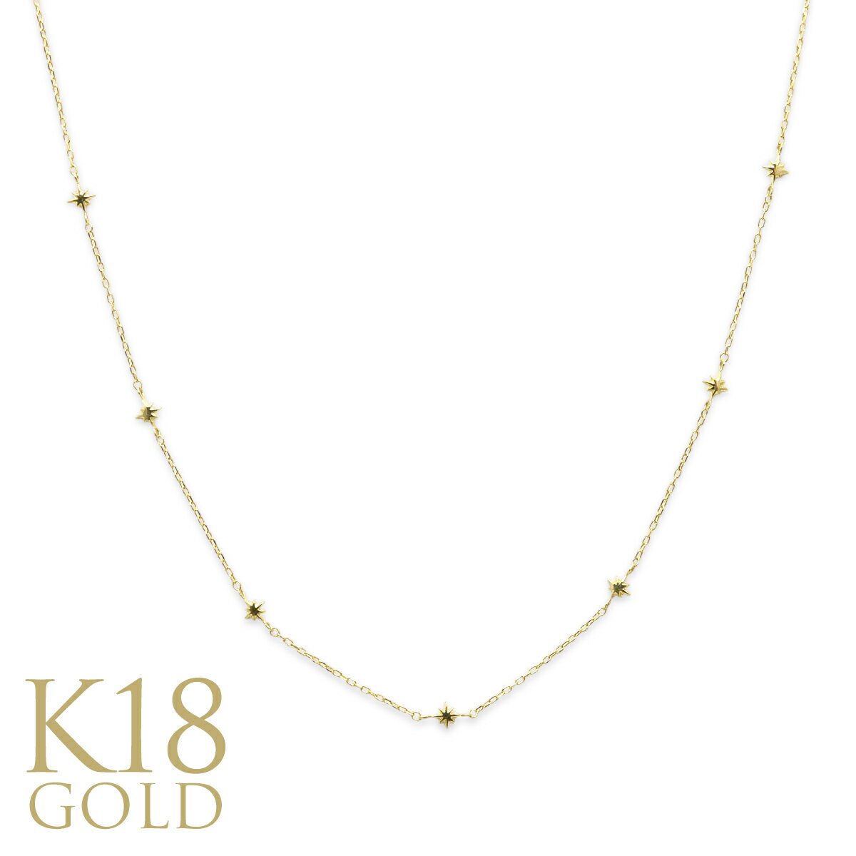 k18 ネックレス ゴールド レディース アクセサリー 18金 K18 イエローゴールド ステーション スター チョーカー ゴールドネックレス 40cm -3c...