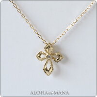 ネックレスレディース【RERALUy】10金K10イエローゴールド・ダイヤモンド0.01ctレーシークロスネックレスrne0086