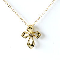 ネックレスレディース【RERALUy】10金K10イエローゴールド・ダイヤモンド0.01ctレーシークロスネックレスrne0086