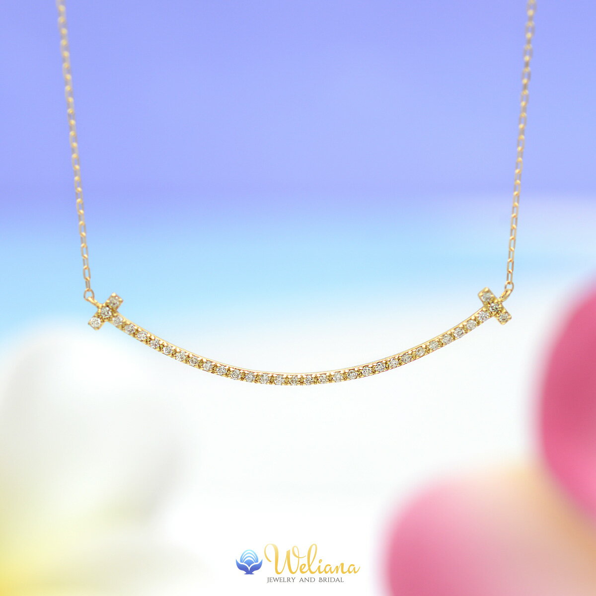 ハワイアンジュエリー K18 18金 ゴールド ネックレス ペンダント ダイヤモンド 0.13ct バー (Weliana) バーネックレス 0.13ct スマ...