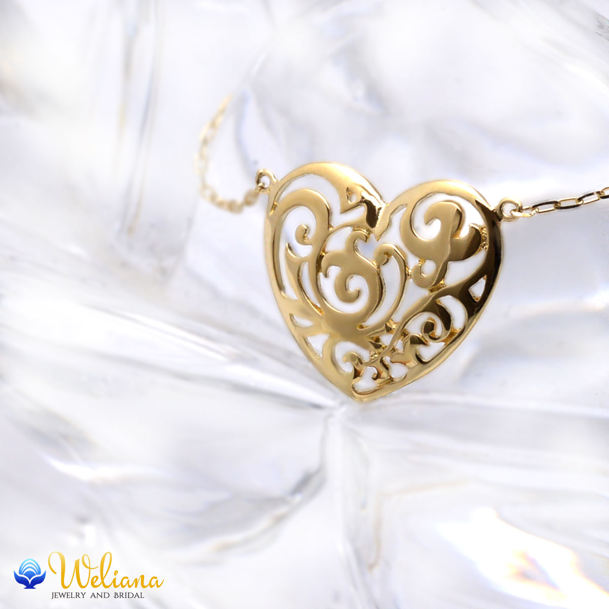 ゴールドネックレス k18ネックレス ハワイアンジュエリー ネックレス アクセサリー レディース 女性 (Weliana)イエローゴールドハートのレリーフペンダ...