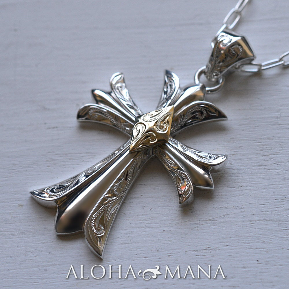 ハワイアンジュエリー ペンダント ネックレス メンズ Buckler Cross Pendant クロス 男性 手彫り SV925&K10 送料無料 アクセサリ...