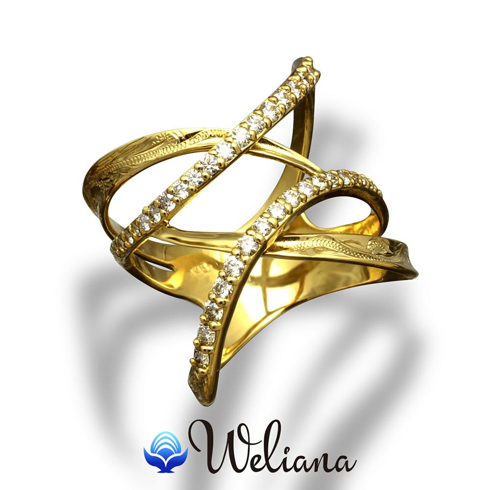 ハワイアンジュエリー リング k18 18金 エンゲージメントウェディング リング ラインストーン ダイヤモンド リング 0.45ct ラグジュアリー ゴールド...