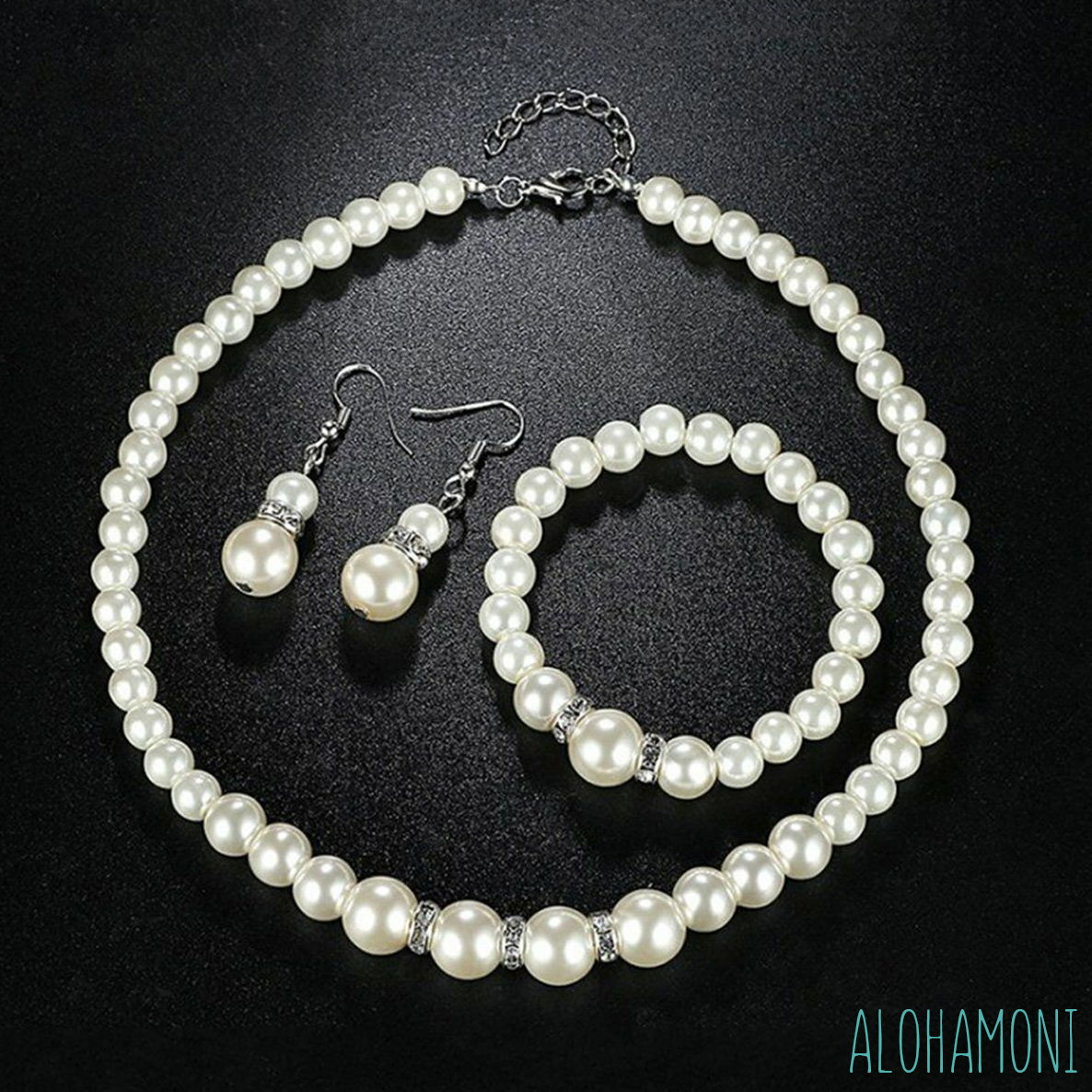 パール 3点 セット ネックレス & ブレスレット & ピアス 大ぶり 大玉パール ゴージャス エレガント 上品 リッチパール 真珠 ホワイト 結婚式 アクセサ...