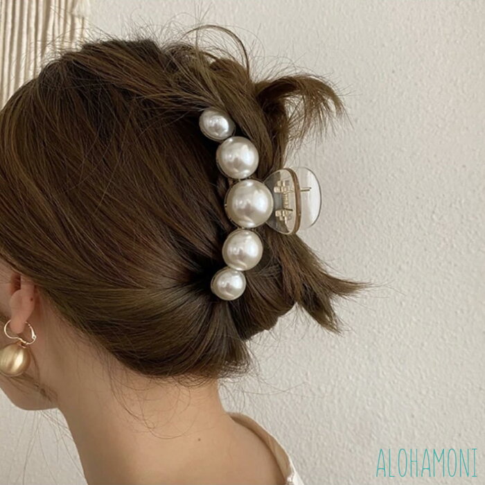 パール バンスクリップ ヘアクリップ 大粒パール バレッタ まとめ髪 髪飾り ヘアアクセサリー ヘアピン 髪留め ヘアアレンジ アクセント レディース 大人かわいい 韓国 オルチャン (ベージュ / ブラック / ブラウン)