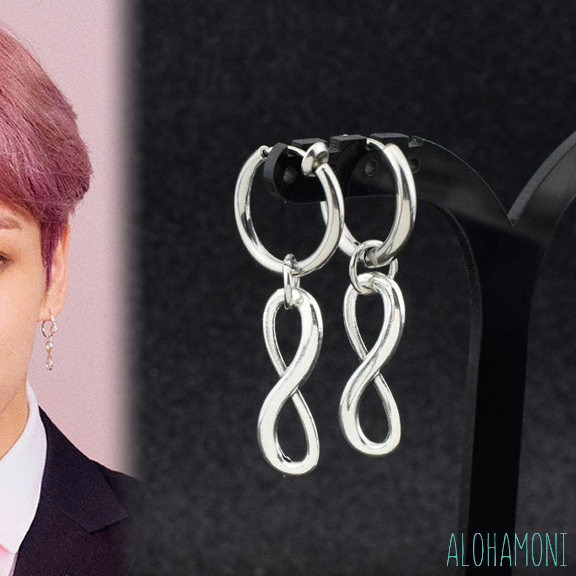 BTS 防弾少年団 ジョングク 着用モデル フープピアス インフィニティ ∞ 無限 デザイン 両耳セット jungkook シルバー…