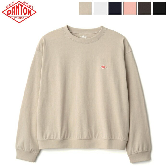  DANTON ダントン レディース クルーネック ロングスリーブスウェットTシャツ 無地 リブ袖 長袖 CREW NECK SWEAT T-SHIRT RIB　DT-C0203 TCB　日本正規代理店商品