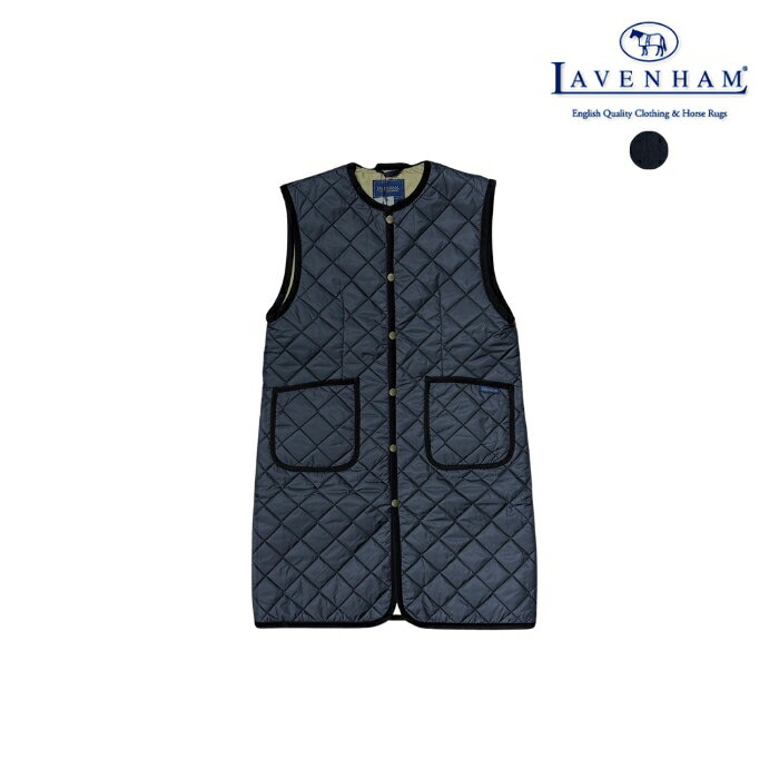 ラベンハム 【ポイント10倍 5/27 18時～】LAVENHAM ラベンハム ロングライン クルーネック ジレ LONGLINE CREW NECK GILET キルティング ロングベスト ブラック レディース LV6187