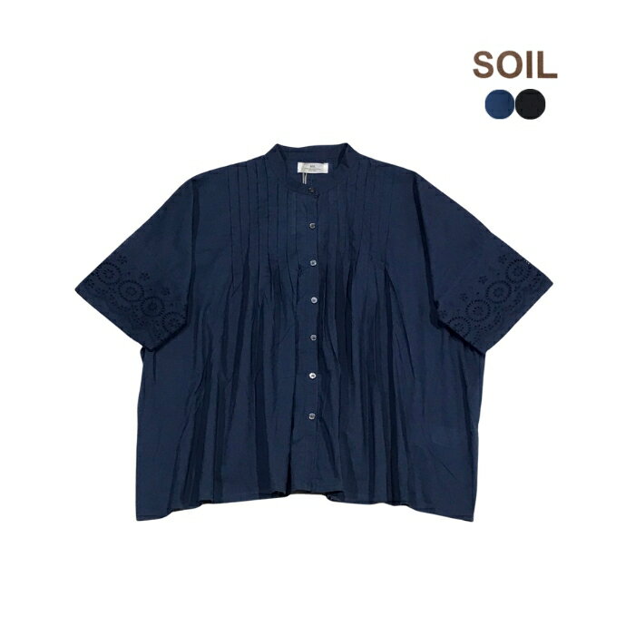 SOIL ソイル 80'S VOILE PLAIN WITH CUT WORK LACE BANDED COLLAR PINTUCK SHIRT INSL24221